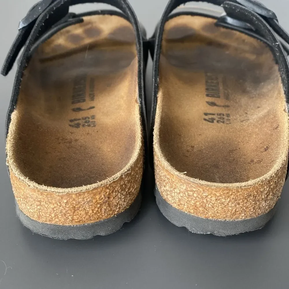 Birkenstock Arizona Birko-Flor Black Leather Sandals US 8-8.5 Boho Coastal Beach